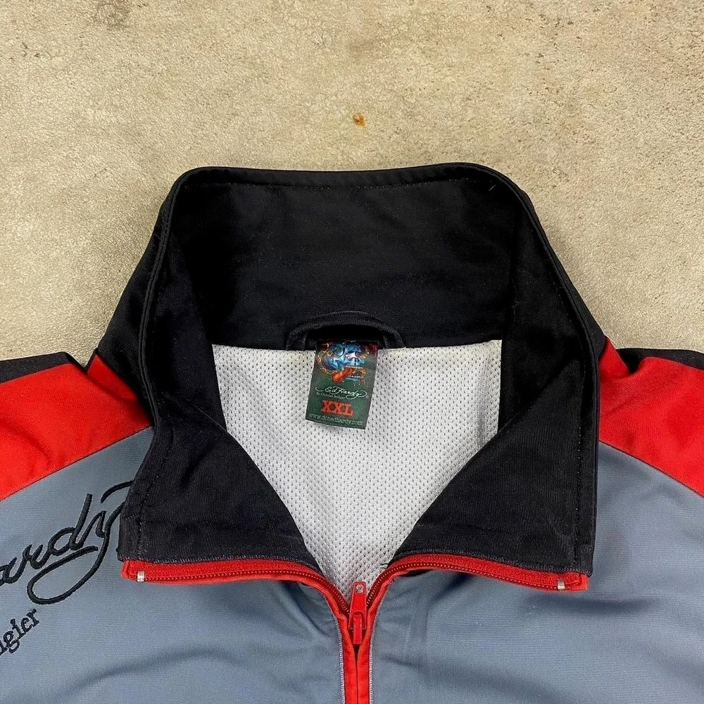 Vintage Y2K Ed Hardy Jacket Size XXL Gray Red Full Zip Christian Audigier Skull